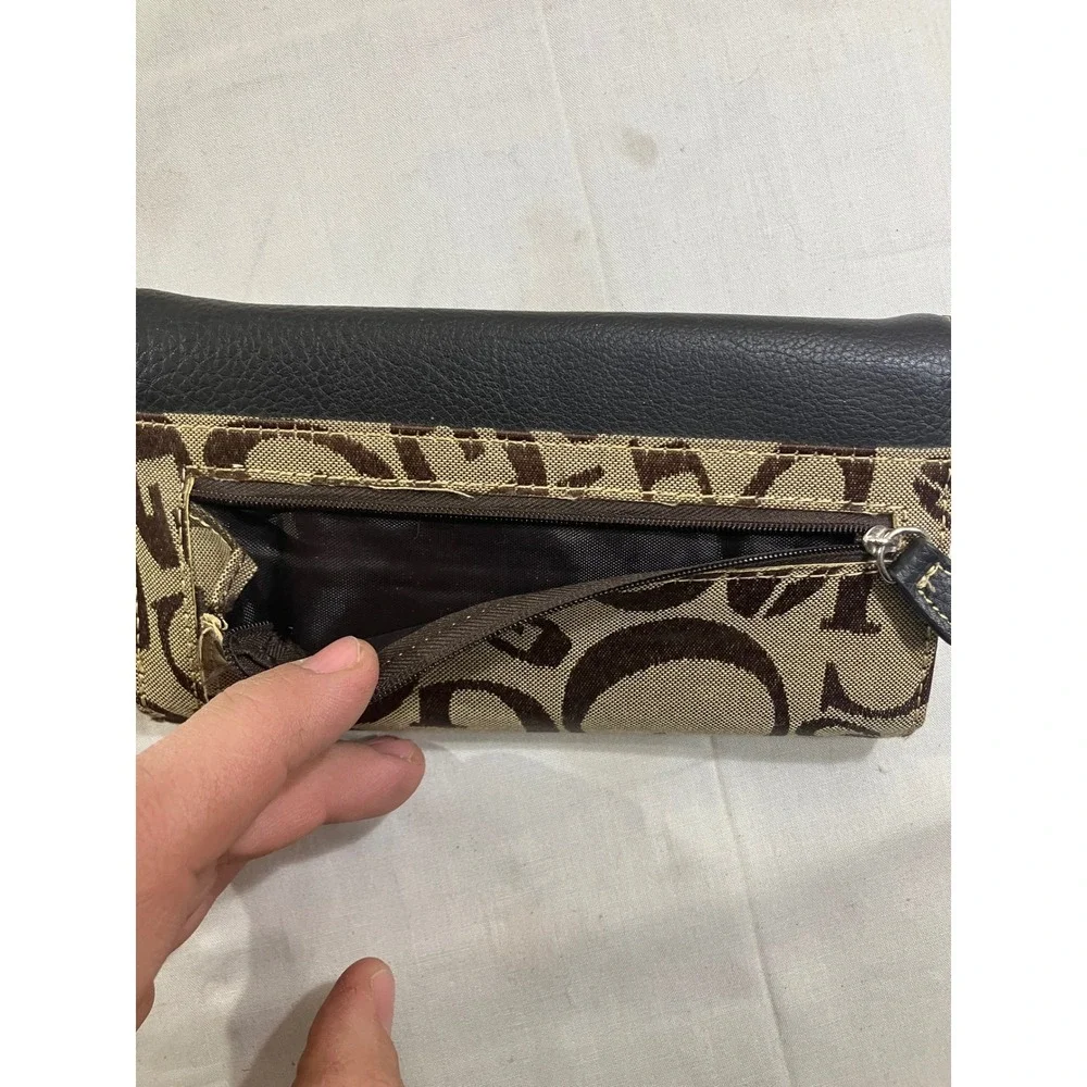 Guess Trifold Wallet Brown Monogram Canvas Snakeskin Gold Trim G‎ Logo Y2K Glam